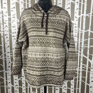 Ralph Lauren Active Printed Fleece Hooded Pullover Top 2X Brown, Tan, Cream